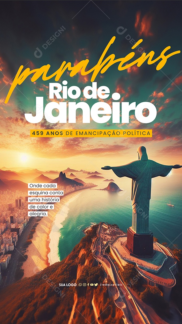 Story Aniversário Rio de Janeiro 459 Anos de Emancipação Politica parabéns Social Media PSD Editável