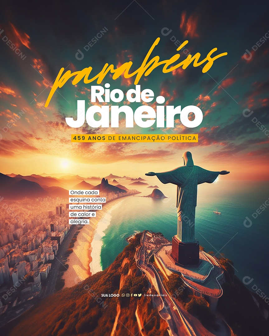 Aniversário Rio de Janeiro 459 Anos de Emancipação Politica parabéns Social Media PSD Editável