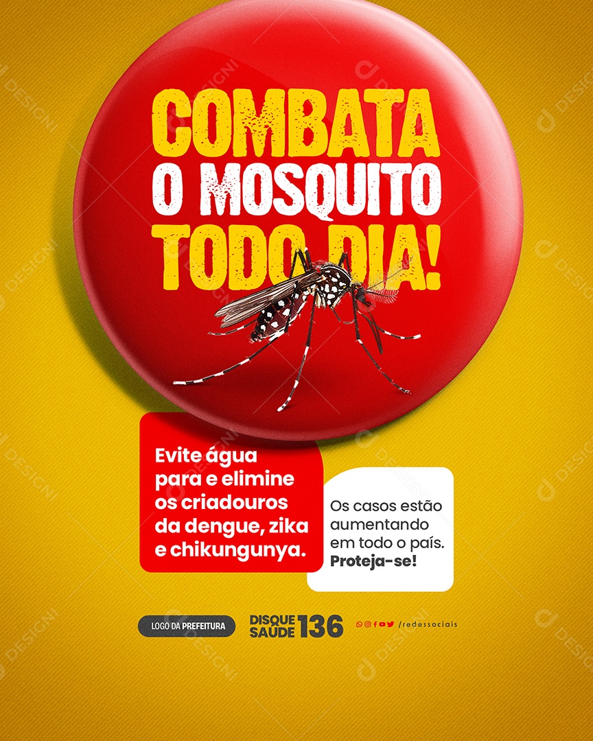 Prefeitura Dengue Evite água parada Social Media PSD Editável