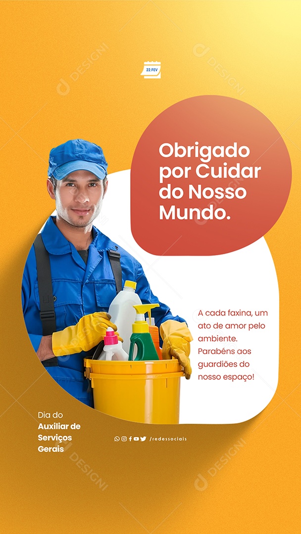 Story Dia do Auxiliar de Serviços Gerais 22 De Fevereiro Obrigado Social Media PSD Editável