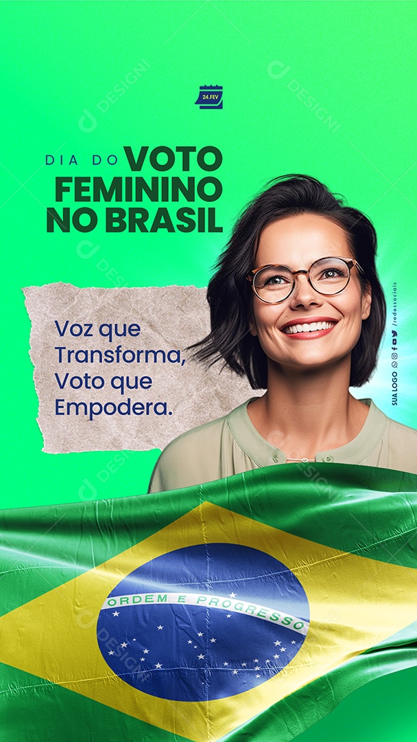 Story Dia do Voto Feminino no Brasil 24 de Fevereiro Voz que Transforma Social Media PSD Editável