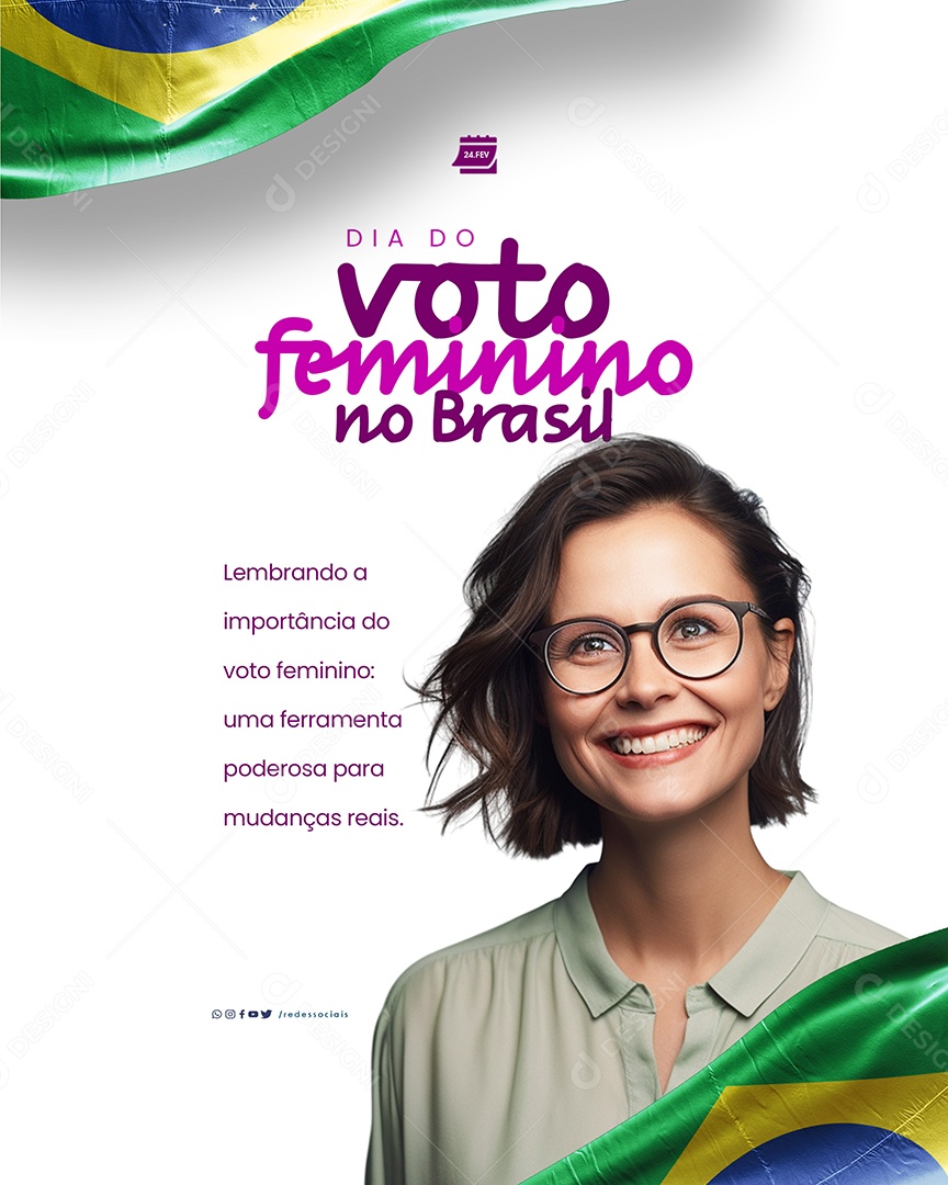 Dia do Voto Feminino no Brasil 24 de Fevereiro Lembrando a importância Social Media PSD Editável