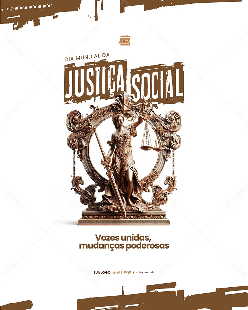 Dia Mundial da Justiça Social Igualdade Vozes unidas mudanças Social Media PSD Editável