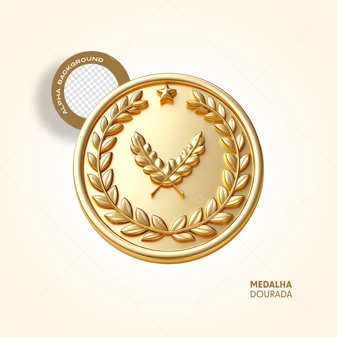 Medalha Dourada Elemento 3D para Composição PSD