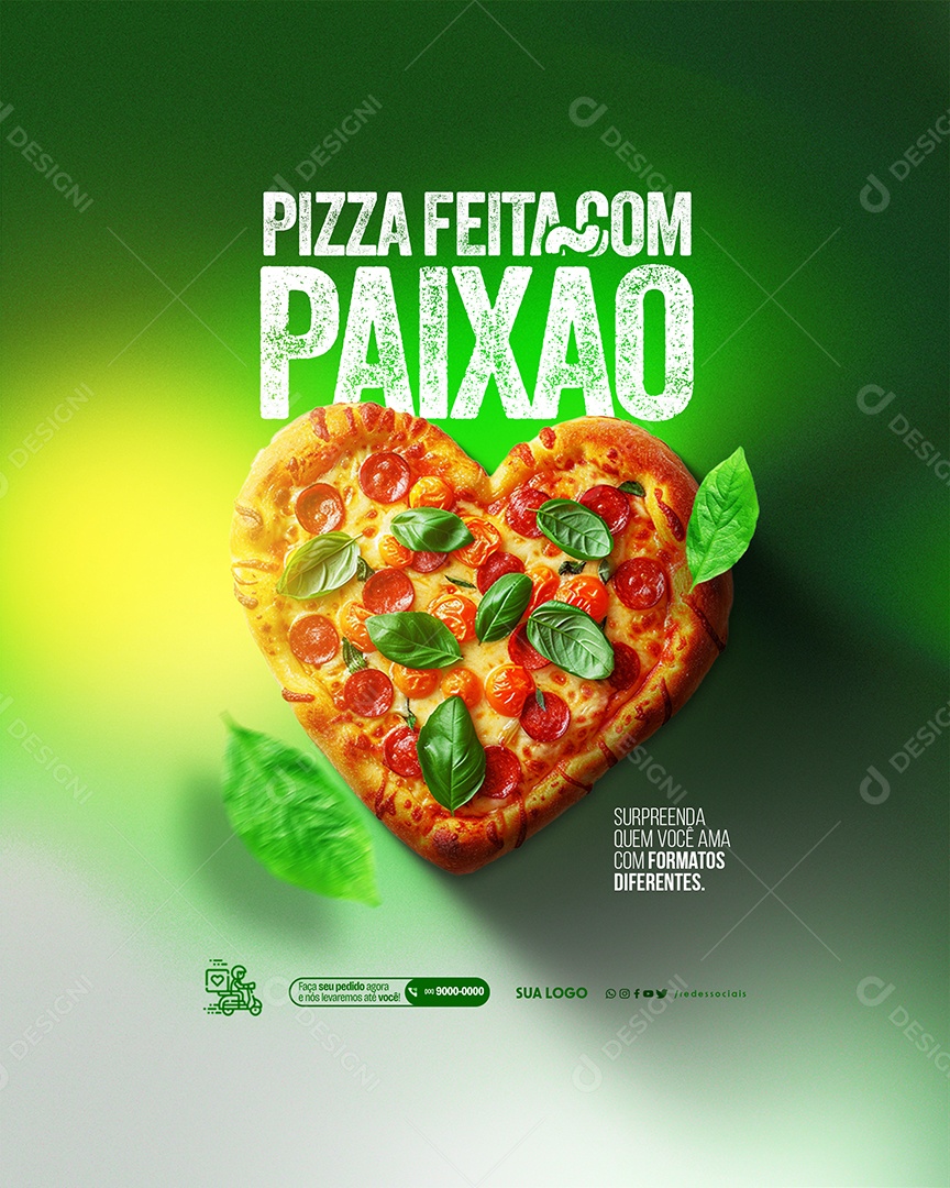 Pizzaria Pizza feita com Paixão Social Media PSD Editável