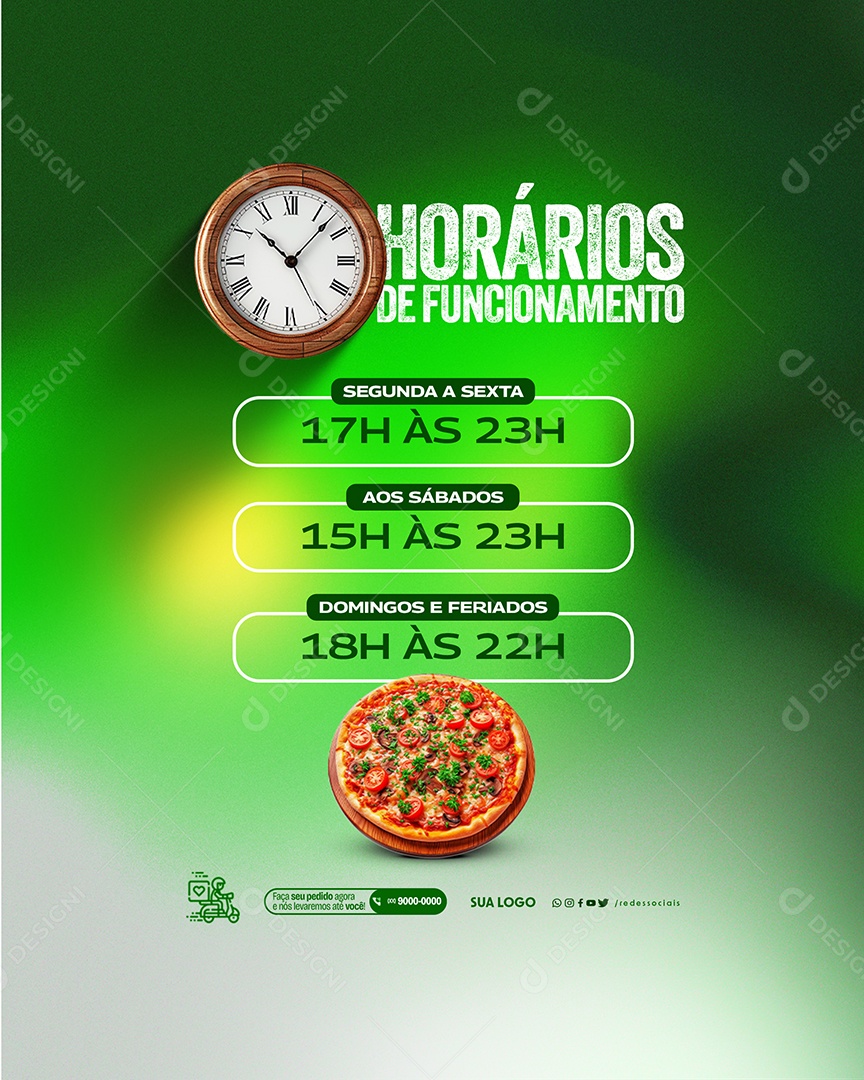 Pizzaria Horários de Funcionamento Social Media PSD Editável