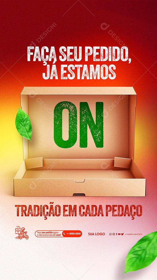 Story Pizzaria Faça seu Pedido já Estamos On Tradição em cada pedaço Social Media PSD Editável