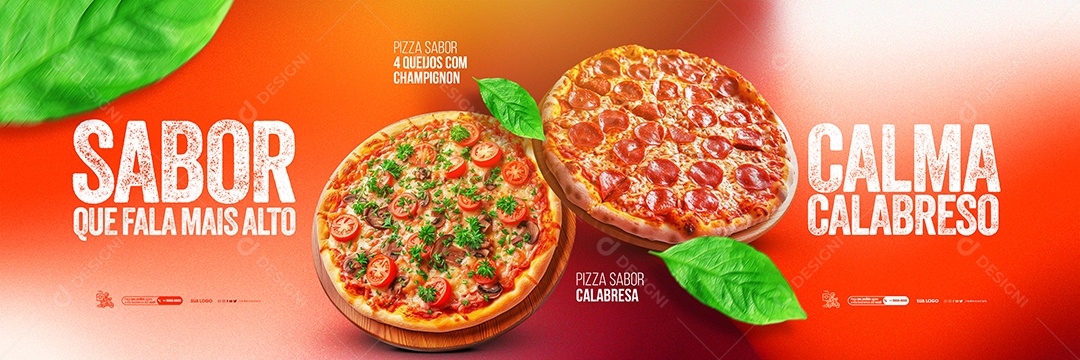 Carrossel Pizzaria Pizza sabor 4 queijos com Champignon Social Media PSD Editável