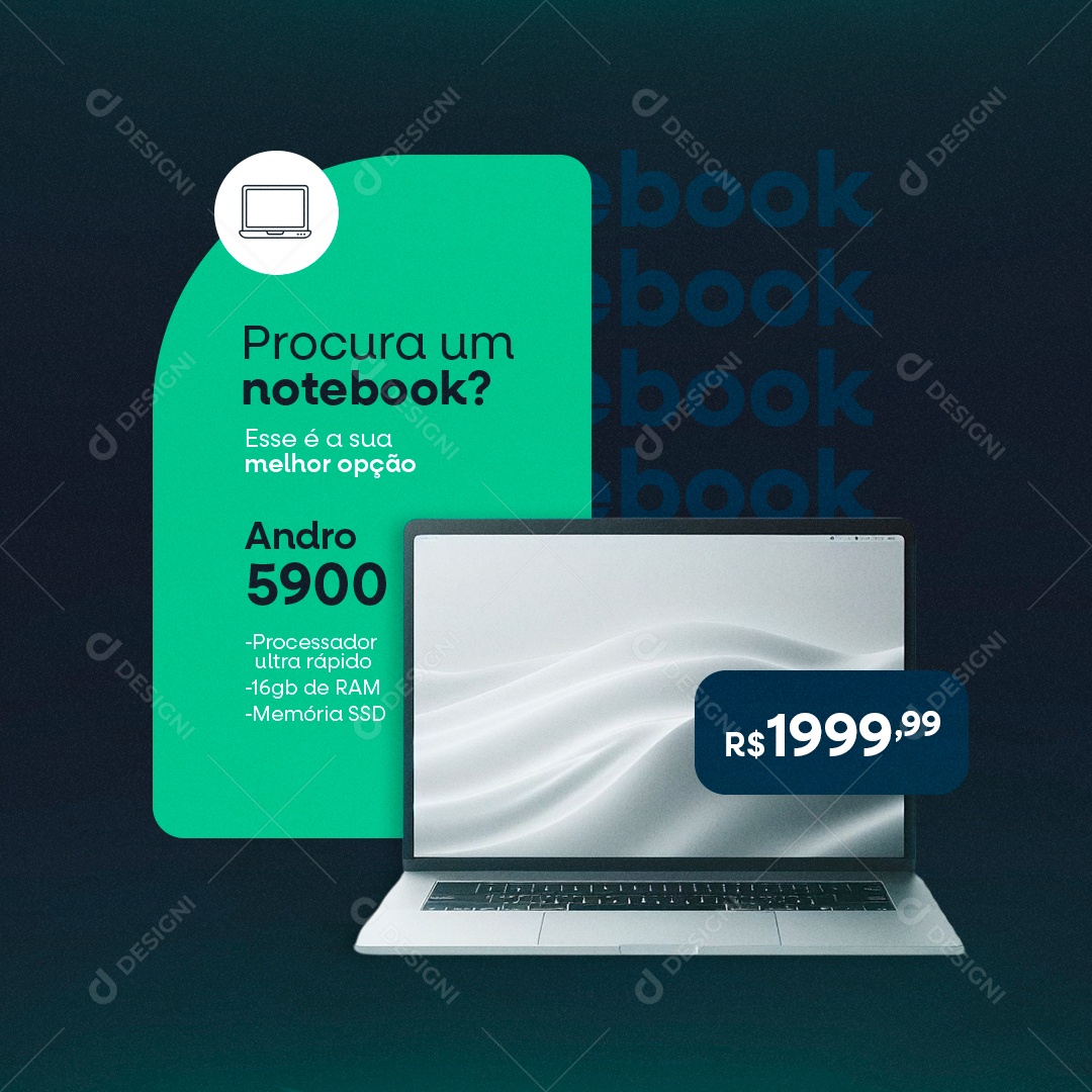 Informática Procura um Notebook Andro Social Media PSD Editável