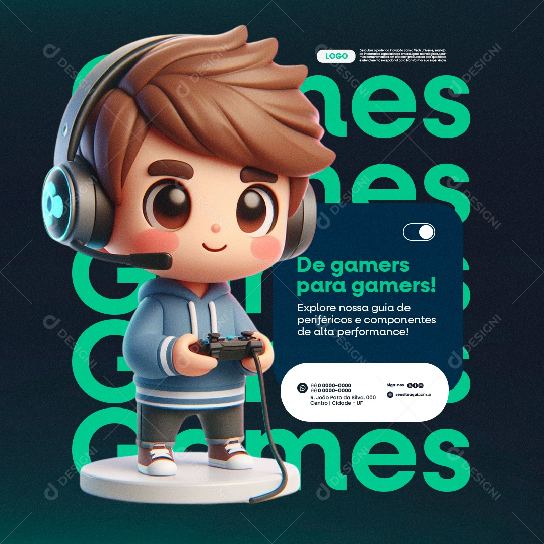 Informática De gamers para gamers Social Media PSD Editável