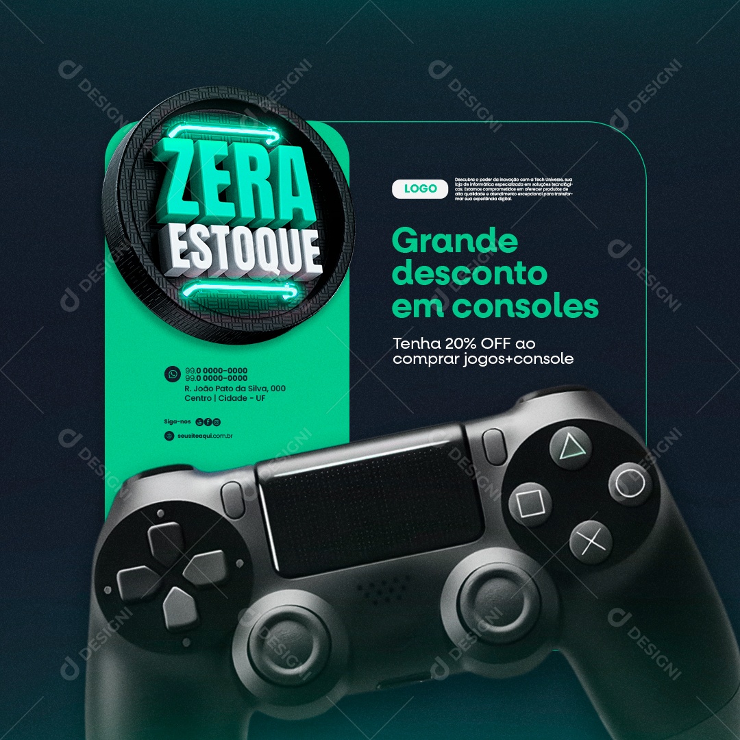 Informática Zera Estoque Grande desconto em consoles Social Media PSD Editável