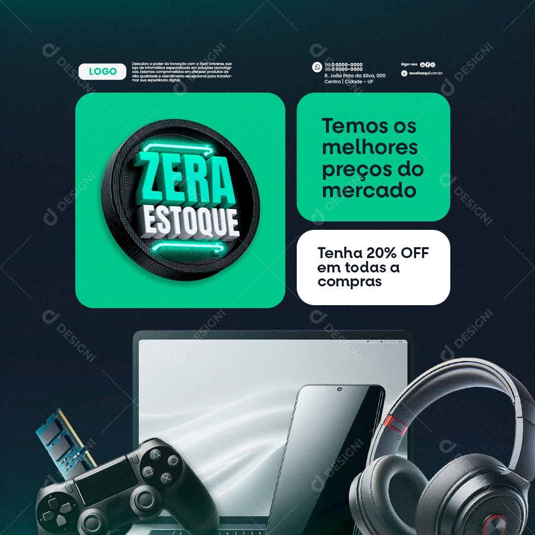 Informática Zera Estoque memória ram controle celular fone Social Media PSD Editável