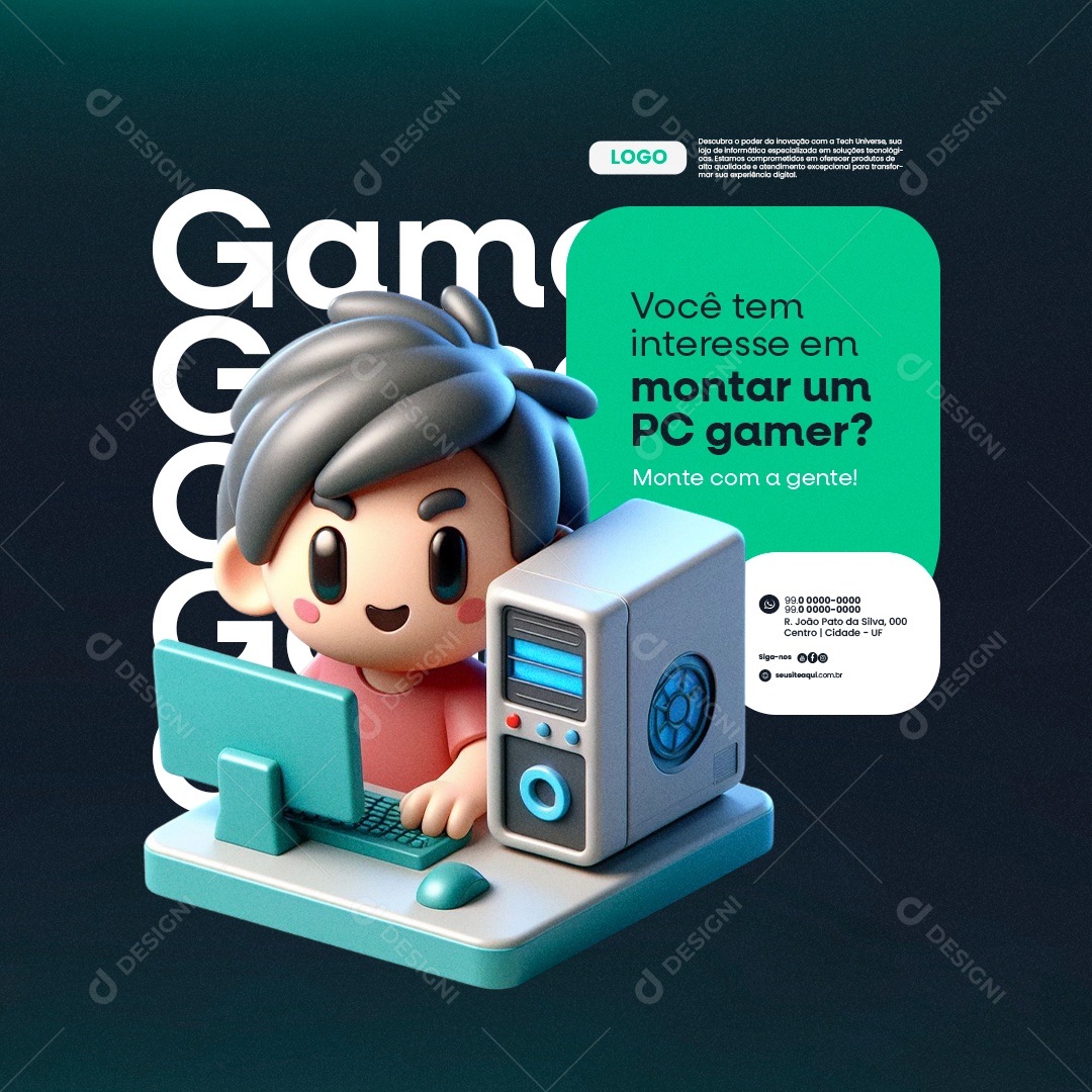 Informática Você tem interesse em montar um PC Gamer Social Media PSD Editável