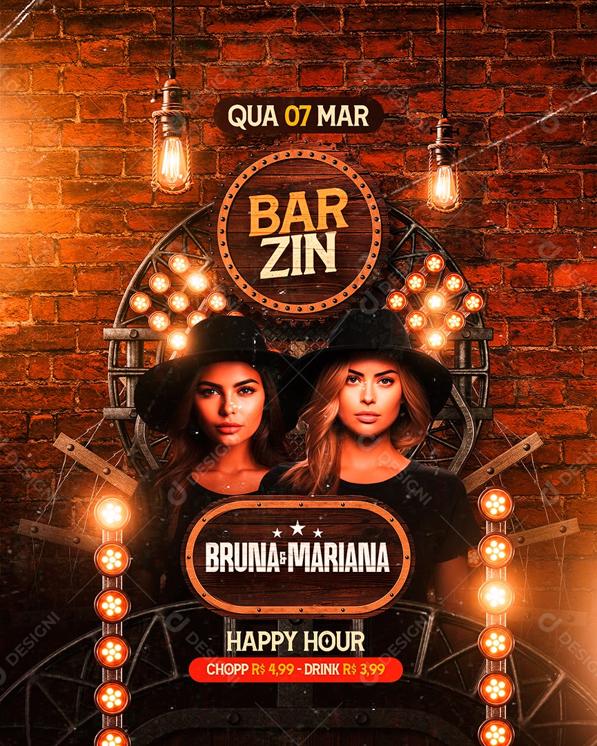 Flyer Barzin Bruna e Mariana Happy Hour Social Media PSD Editável