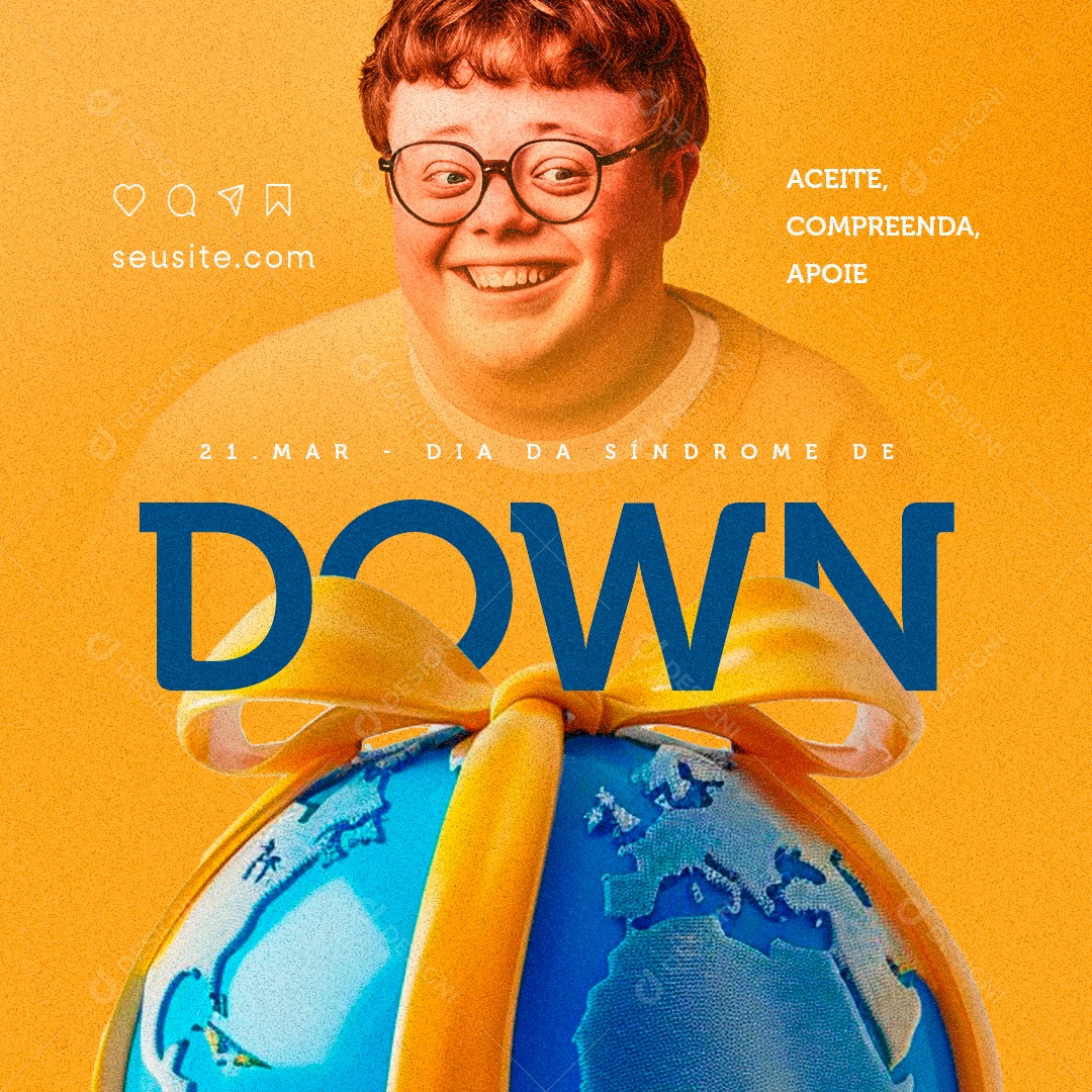 Dia Internacional da Síndrome de Down aceite compreenda apoie Social Media PSD Editável