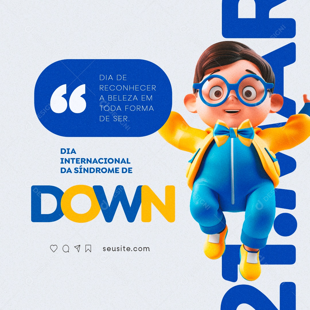 Dia Internacional da Síndrome de Down 21 de Março reconhecer a beleza Social Media PSD Editável