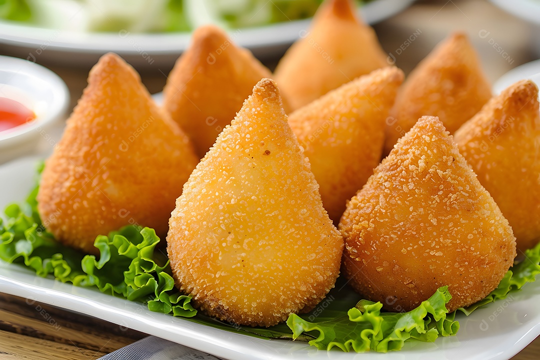 Deliciosa porção de coxinhas fritas