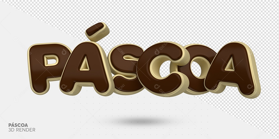 Texto 3D Páscoa Chocolate Branco para Composição PSD