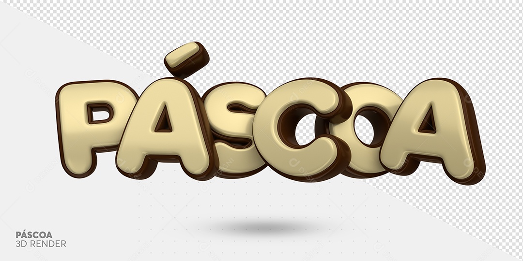 Páscoa Texto 3D Chocolate Branco para Composição PSD