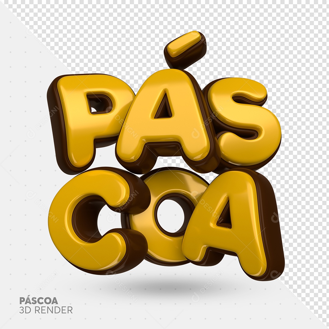 Páscoa Texto 3D Dourado e Chocolate para Composição PSD