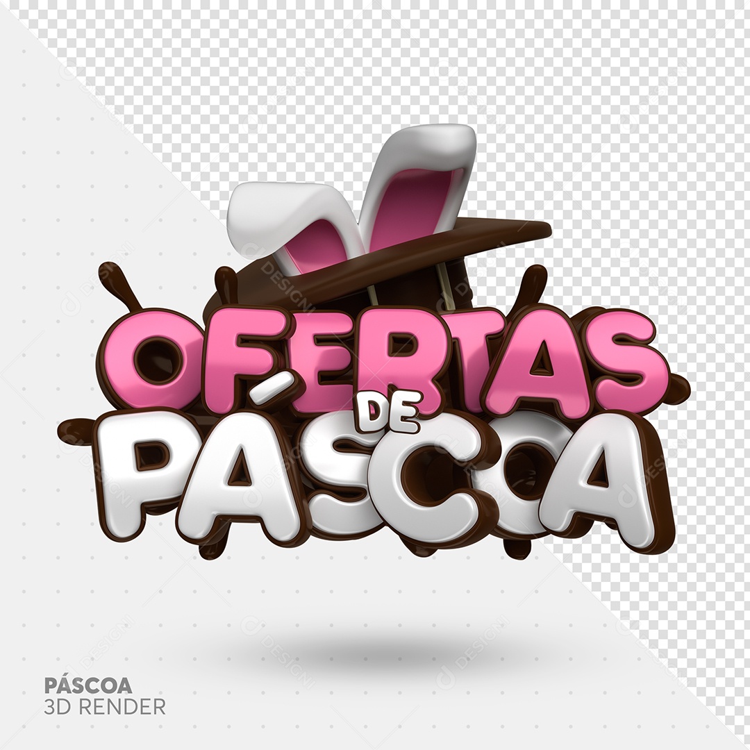 Ofertas de Pascoa Selo 3D Rosa e Branco para Composição PSD