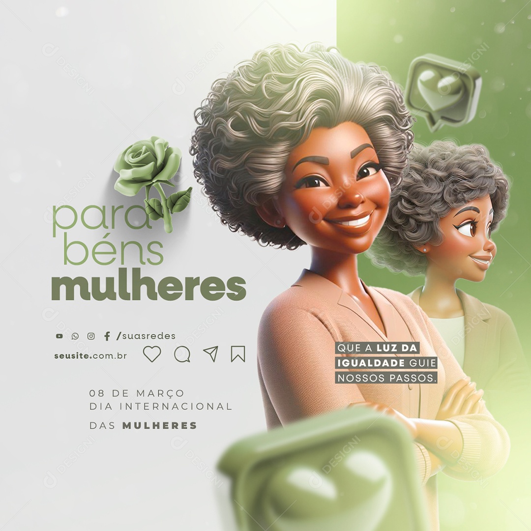 Dia Internacional das Mulheres Que a Luz da Igualdade Guie nossos passos Social Media PSD Editável