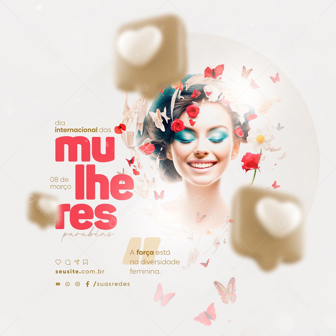 Dia Internacional das Mulheres A força está na diversidade feminina Social Media PSD Editável