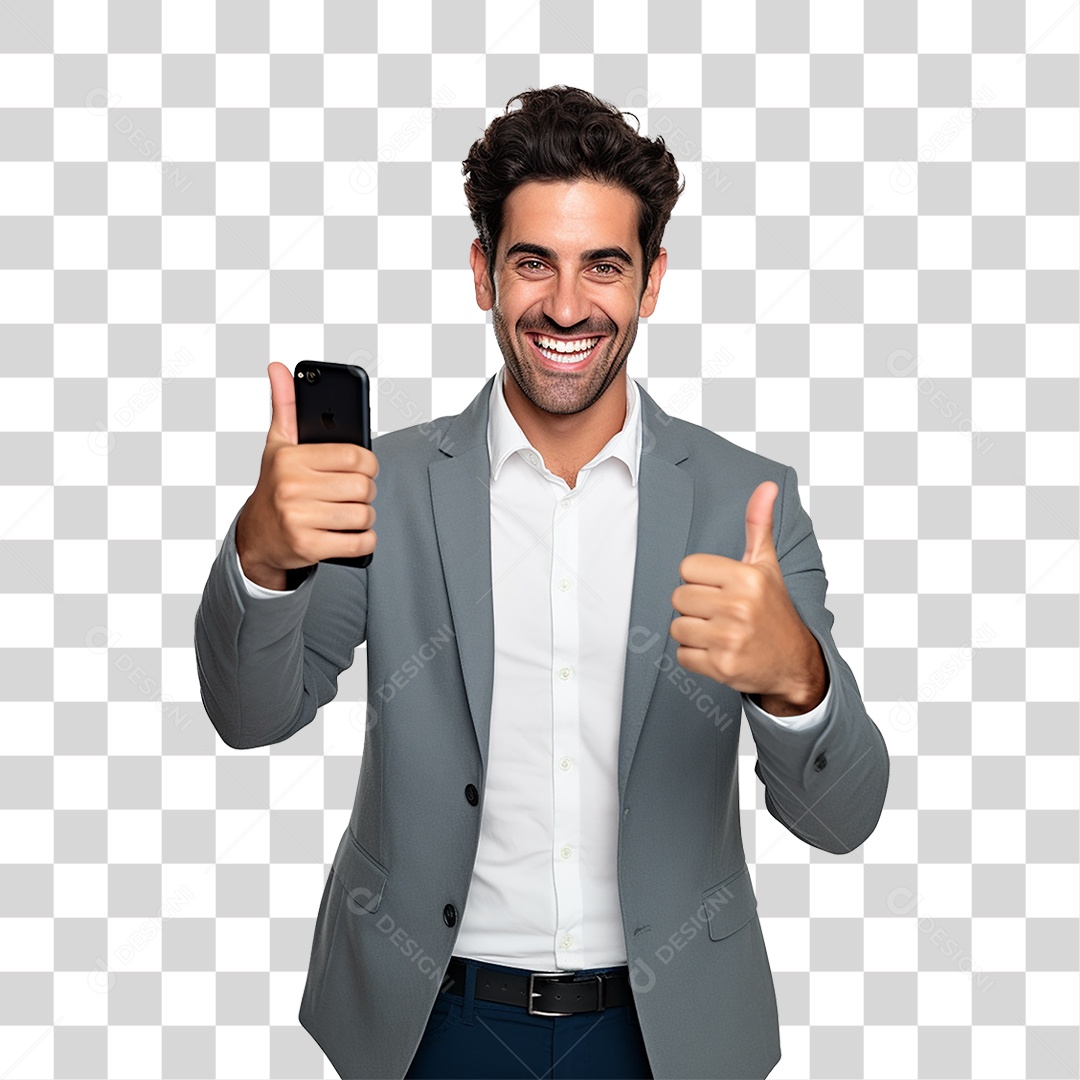 Homem Segurando Celular nas Mãos PNG Transparente