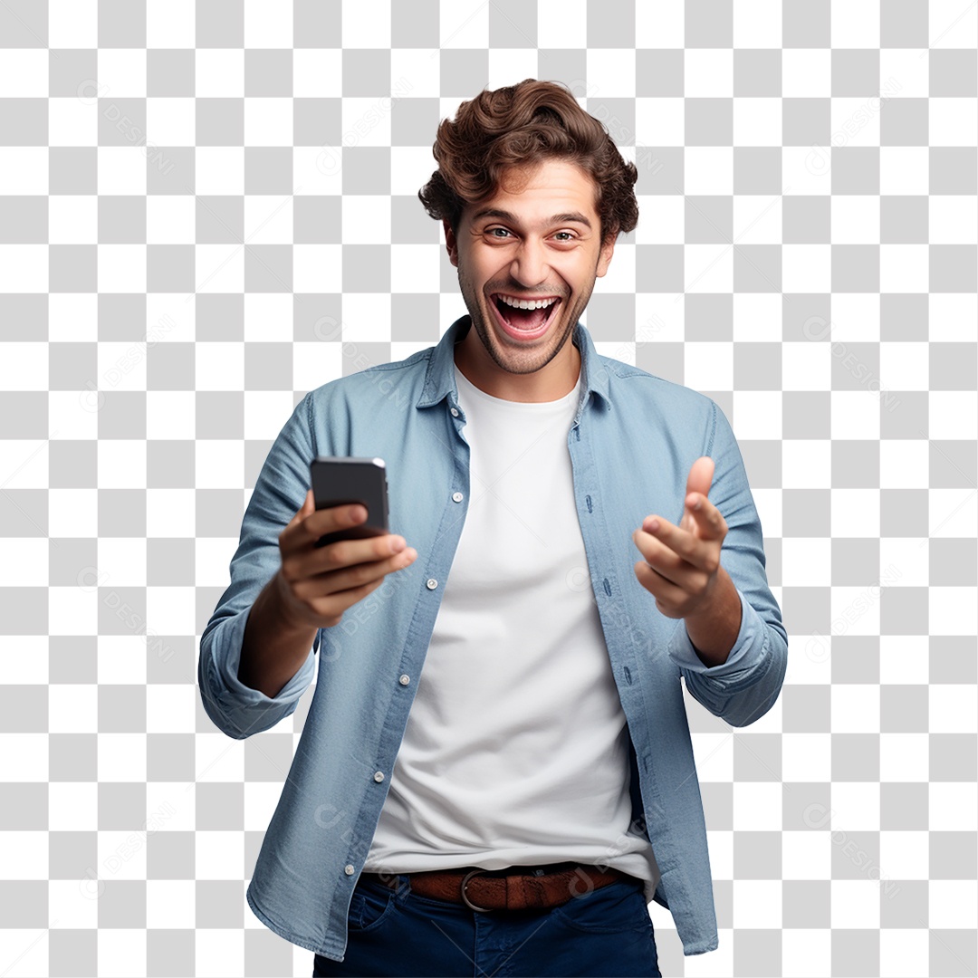 Homem Segurando Celular nas Mãos PNG Transparente