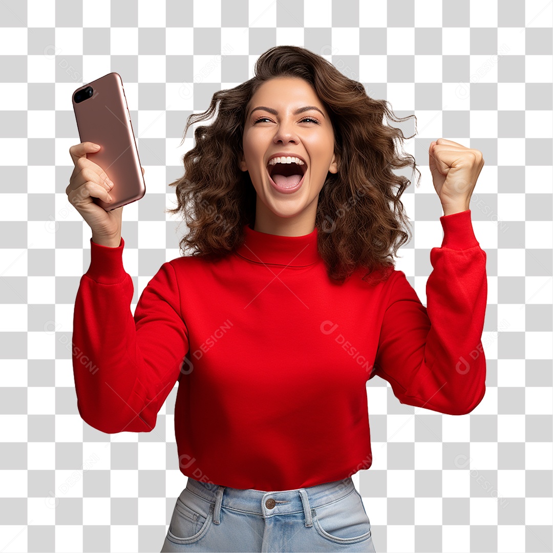 Mulher Segurando Celular nas Mãos PNG Transparente