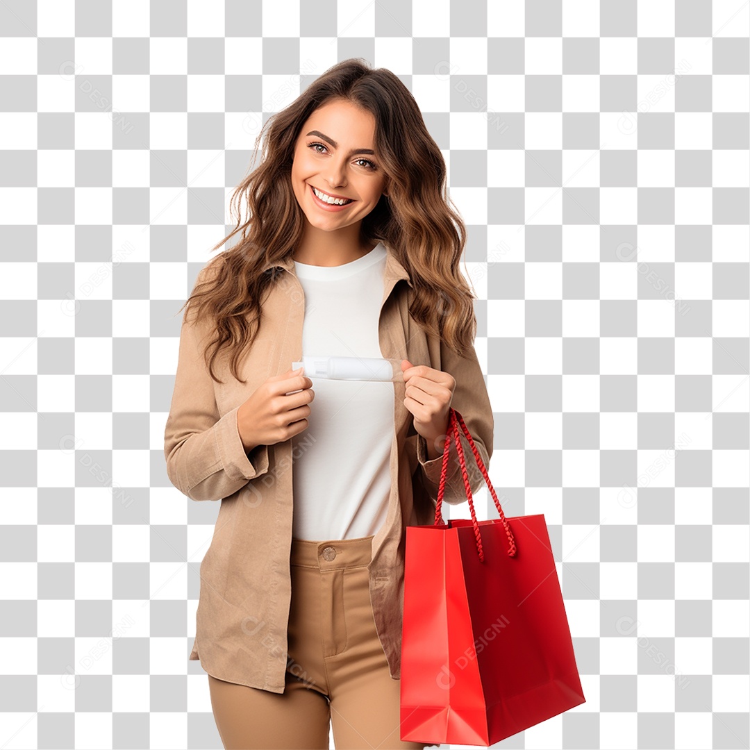 Mulher com Sacola de Compras PNG Transparente