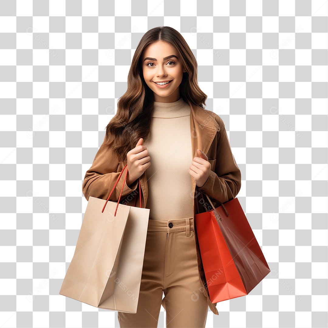 Mulher com Sacola de Compras PNG Transparente