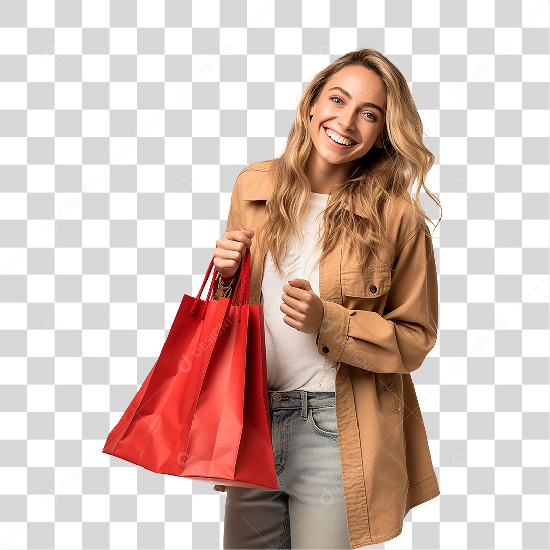 Mulher com Sacola de Compras PNG Transparente