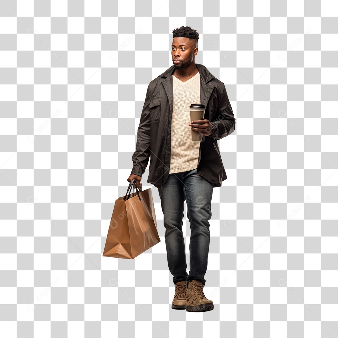 Homem com Sacola de Compras PNG Transparente