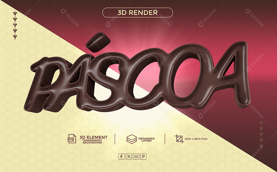 Páscoa Texto 3D de Chocolate Preto para Composição PSD