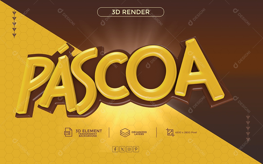 Páscoa Selo 3D Amarelo Marron para Composição PSD