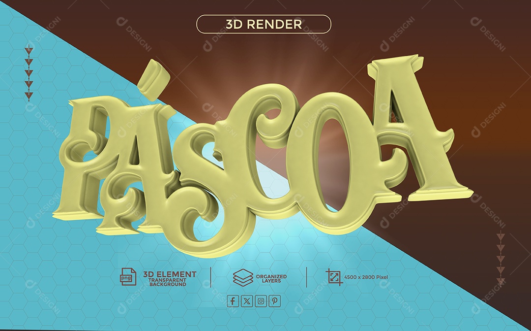 Páscoa Texto 3D Branco para Composição PSD