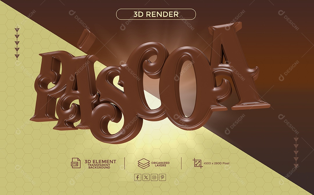 Páscoa Texto 3D de Chocolate para Composição PSD