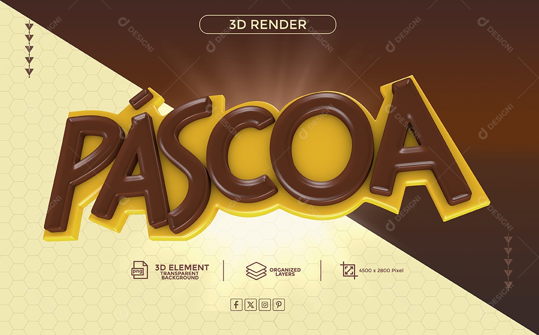 Páscoa Selo 3D Marron Amarelo para Composição PSD