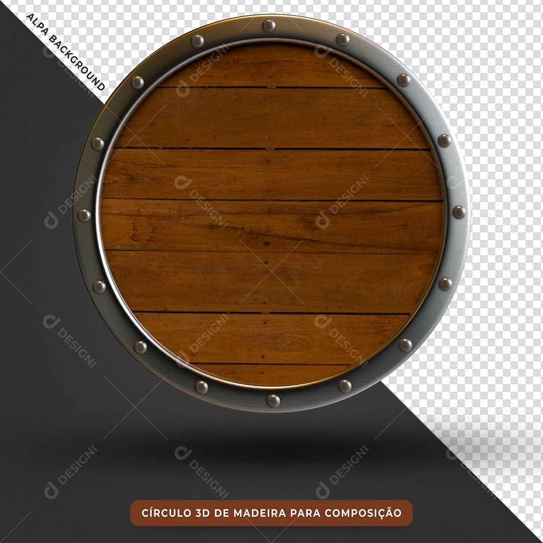 Elemento 3D Círculo Painel de Madeira para Composição PSD