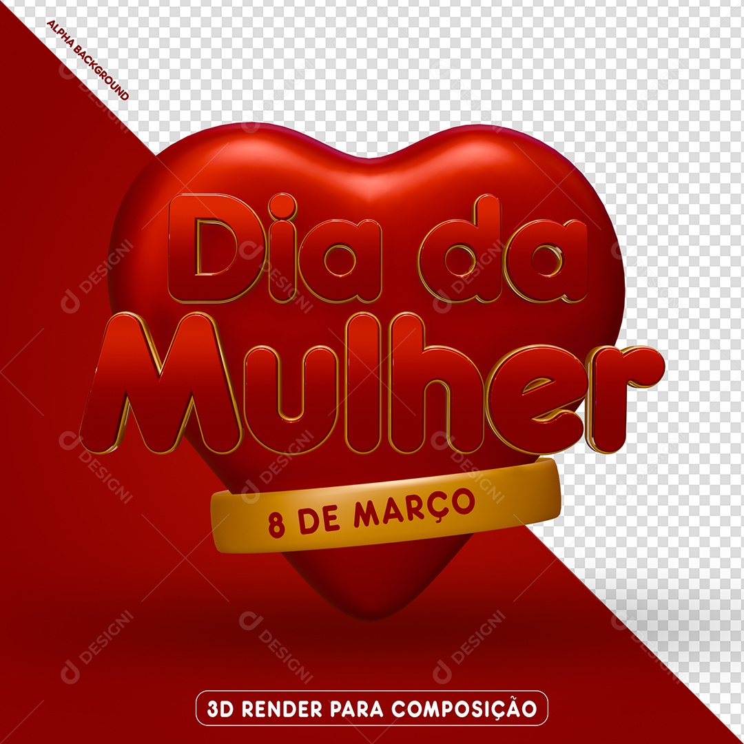 Dia da Mulher 8 De Março Selo 3D Vermelho e Amarelo para Composição PSD