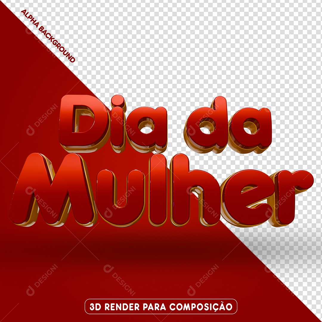 Dia da Mulher Texto 3D Vermelho para Composição PSD