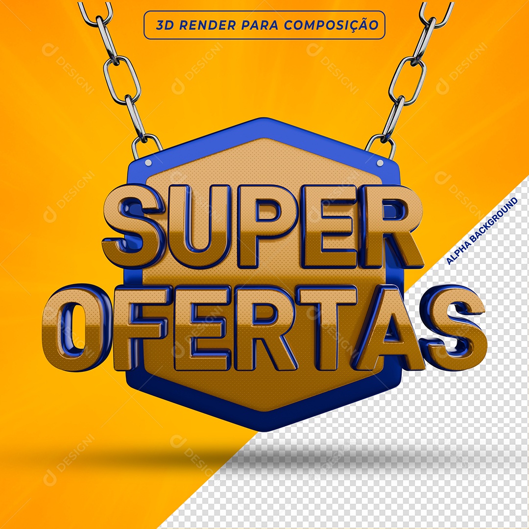 3D Super Offers Gold and Blue Seal for PSD Composition