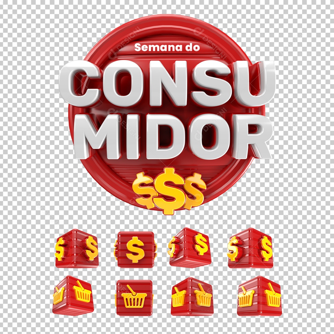 Semana do Consumidor Selo 3D Branco Vermelho para Composição PSD