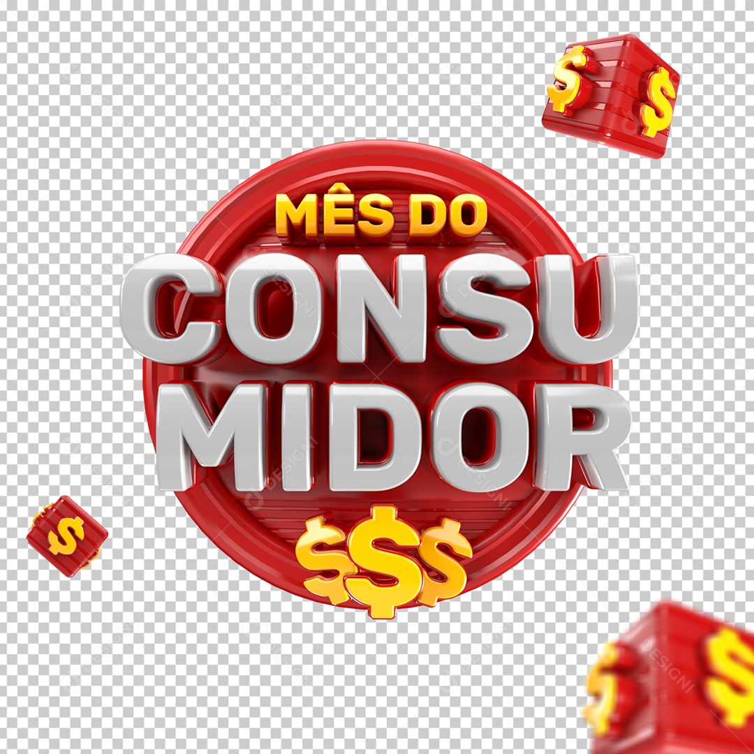 Mês do Consumidor Selo 3D Vermelho Branco para Composição PSD