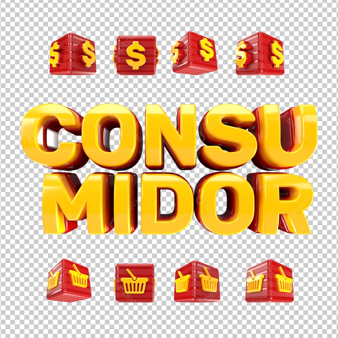 Consumidor Selo 3D Vermelho Amarelo para Composição PSD