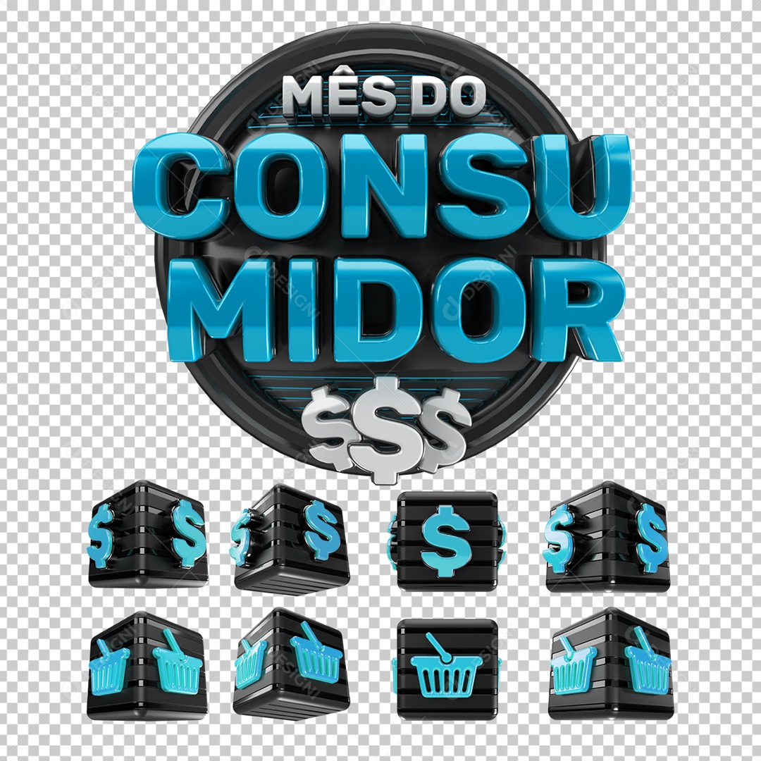Mês do Consumidor Selo 3D Azul e Preto para Composição PSD