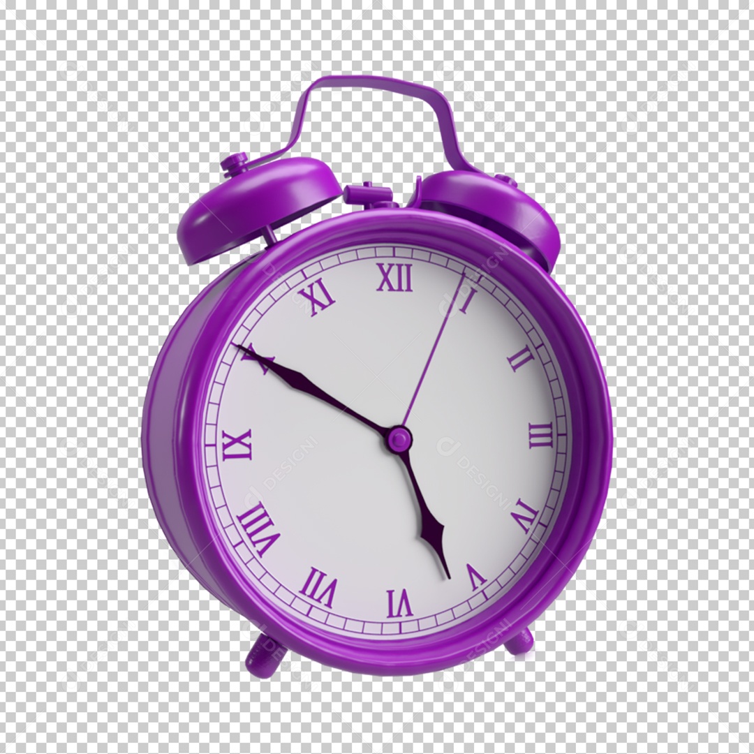Relógio Despertador Elemento 3D Roxo Branco para Composição PSD