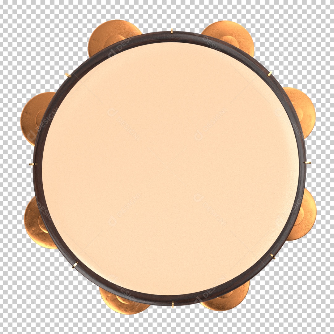 Pandeiro Elemento 3D de Carnaval para Composição PSD