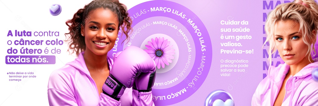 Carrossel Março Lilás a Luta Contra o Câncer Colo do Útero é de todos nós Social Media PSD Editável